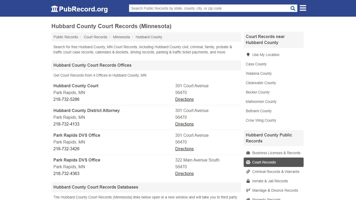 Free Hubbard County Court Records (Minnesota Court Records)